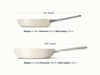 Caraway Cream ceramic mini and full-size fry pan dimensions: 8- and 10.5-inch diameters, with overall lengths of 14.6 and 18.5 inches.