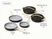 Caraway black ceramic fry and sauté set with gold-tone handles: three fry pans and two lidded sauté pans, with labeled sizes.
