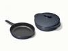 Caraway enameled cast iron skillet & braiser duo in Midnight.