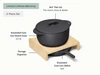 Caraway Charcoal Dutch oven, skillet with storage organizers shown in a labeled size and contents guide.