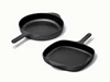 Caraway enameled cast iron skillet & grill pan duo in Charcoal.