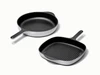 Caraway enameled cast iron skillet & grill pan duo in Gray.
