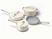 Caraway ceramic cookware set in Cream with four pans, three matching lids.