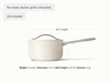 Caraway Cream ceramic sauce pan dimensions. length: 15.3 in; diameter: 8 in; wall height: 5.8 in; capacity: 3 qt.