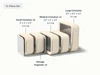 Caraway Cream small containers, medium containers, large container with storage organizers shown in a labeled size and contents guide.