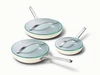 Caraway ceramic fry pan trio with glass lids in Cream.