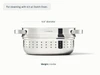 Caraway stainless steel large steamer dimensions. diameter: 10.5 in.