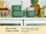 Caraway green mini food storage containers stacked in a refrigerator beside produce.