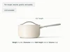 Caraway Cream ceramic sauce pan dimensions. length: 15.3 in; diameter: 8 in; wall height: 5.8 in; capacity: 3 qt.
