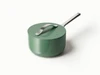 Caraway ceramic sauce pan in Sage with a matching lid.
