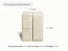 Caraway Cream slim trash can and two-drawer recycling bin dimensions: 22 inches combined width and 27 inches high; bin depths of 18.5 and 17 inches.