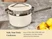 Caraway small steamer insert nested in a lidded Cream ceramic sauce pan.