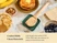 Caraway green spoon rest holding a wooden spoon with pancake batter beside pancakes.