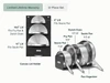 Caraway stainless steel cookware set with four pans, three lids, pan organizers, and a hanging lid holder; labeled sizes and capacities.