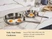 Two stainless steel fry pans holding fried eggs on a kitchen counter.