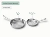 Two stainless steel fry pans labeled 10.5 inches and 8 inches.