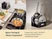 Caraway stainless steel mini cookware cooking food and stored upright in an organizer.