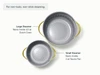 Two ceramic-coated steamer inserts with gold-tone handles, labeled for the 6.5-quart Dutch oven and 3-quart sauce pan.