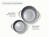 Two ceramic-coated steamer inserts: large nests in the 6.5-quart Dutch oven; small nests in the 3-quart sauce pan.