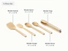 Caraway wooden cooking utensils shown in a labeled size and contents guide.
