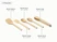 Caraway wooden cooking utensils shown in a labeled size and contents guide.